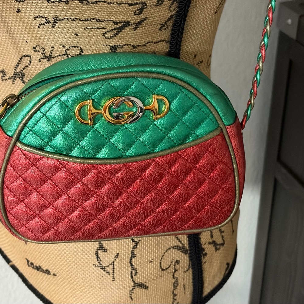 GUCCI Trapuntata bag Limited leather mini red/green metallic vintage - Picture 12 of 16